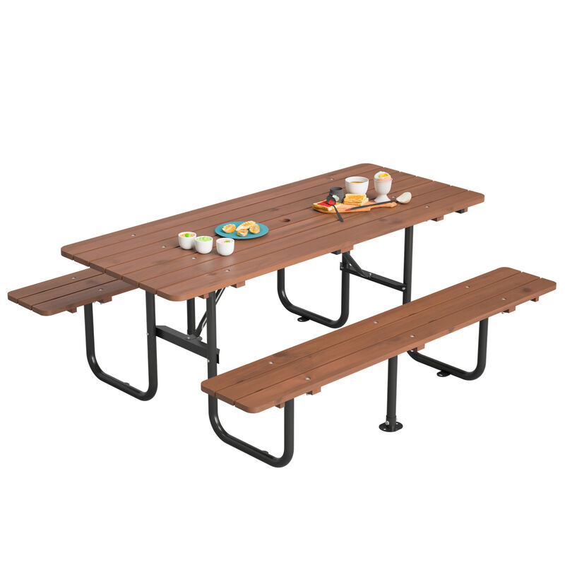 WOW PIONEER 72 Inch Rectangular 6-Person Outdoor Picnic Table with Built-in Benches, 1.97 Inch Umbrella Hole, Waterproof Corrosion Resistant image number 0