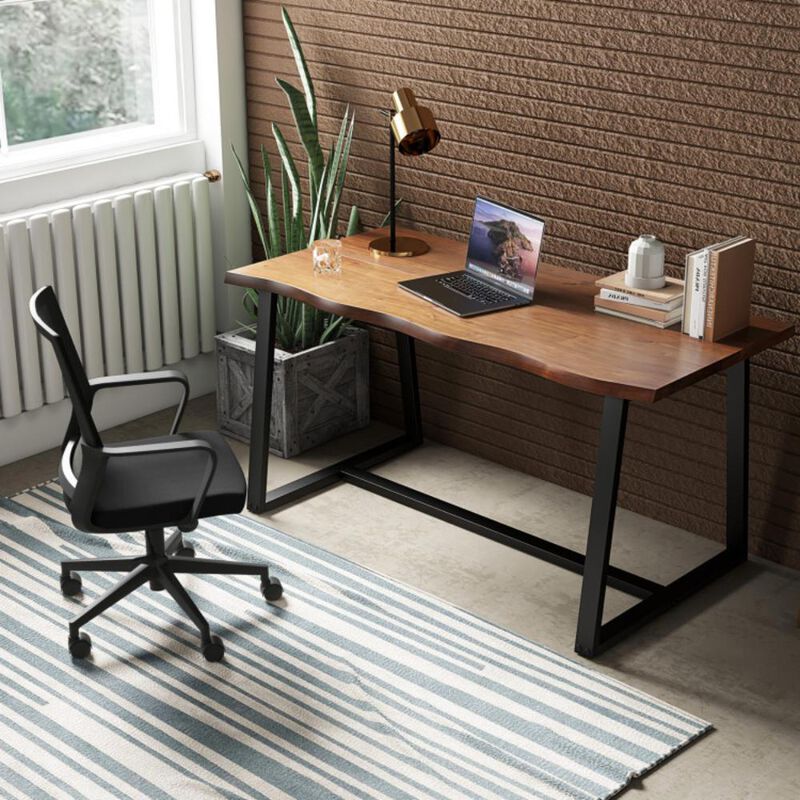 Hivvago 63" Large Dining Table with Wavy Edge and Heavy-duty Metal Frame