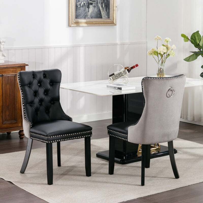 Streamdale Contemporary Tufted Dining Chairs Set, Black+Gray