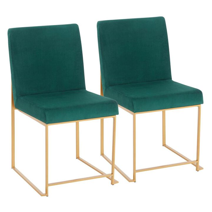 LumiSource Gold Metal, Green  Velvet High Back Fuji Dining Chair - Set of 2