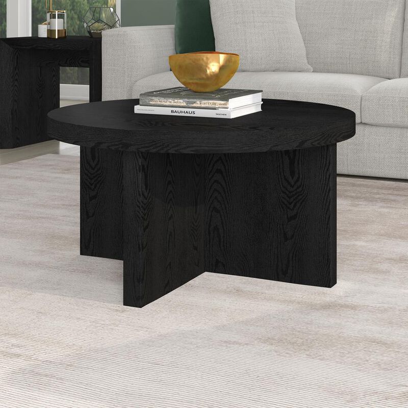 Hudson&Canal Elna 33 Wide Round Coffee Table in Black Grain