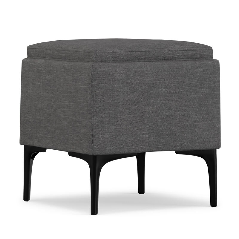 Natasha 18 inch Wide Mid Century Square Mid&nbsp;Century Storage Ottoman with Tray in Slate Grey Polyester Linen, Assembled image number 6