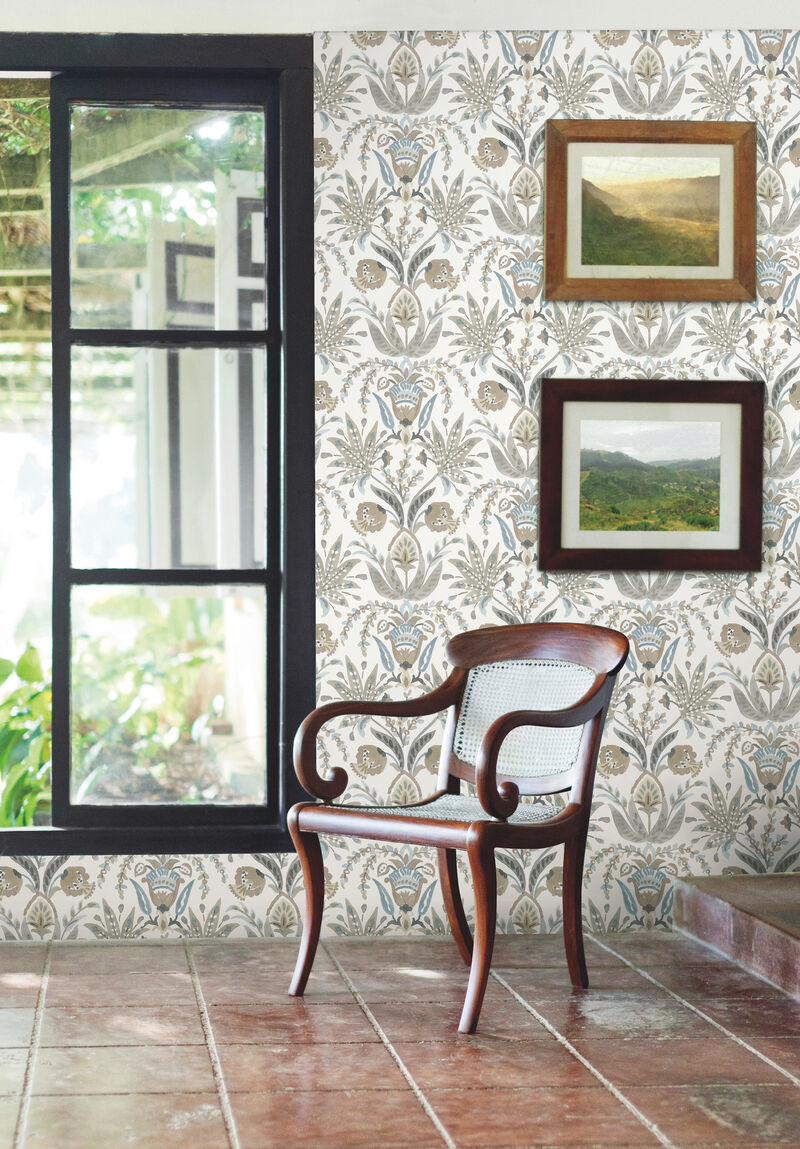 Seaside Jacobean Taupe & Blue Wallpaper image number 2