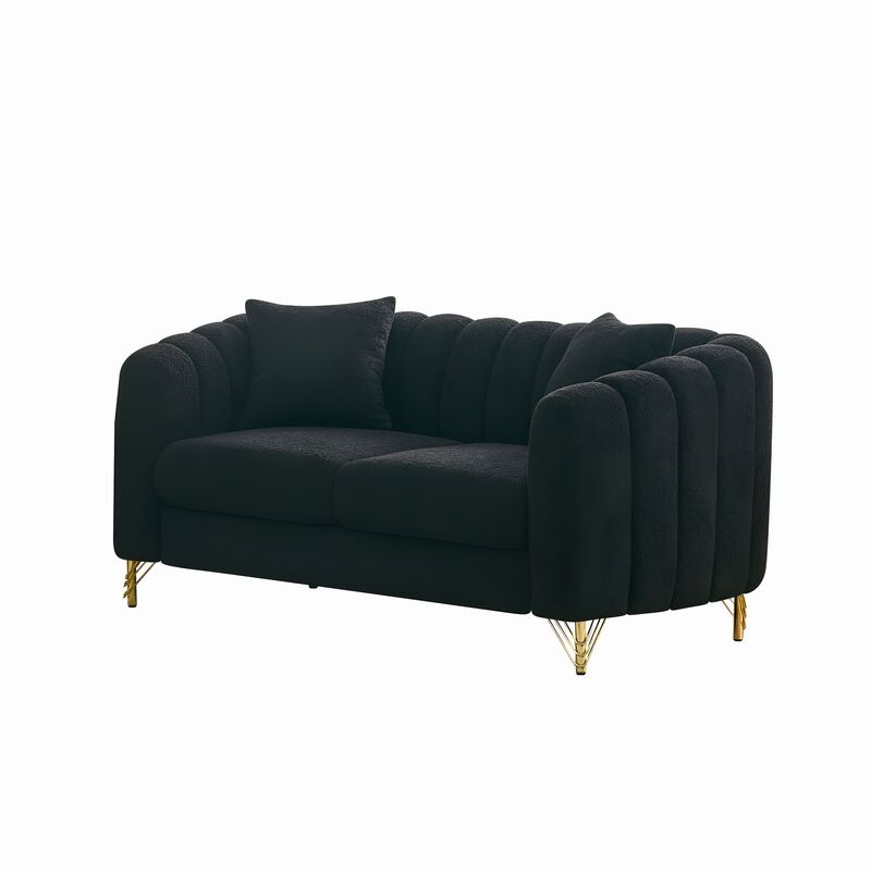 Modern Tufted Chenille Loveseat, 63" Deep Couch 2-Seater with Gold Metal Legs for Living Room Apartment