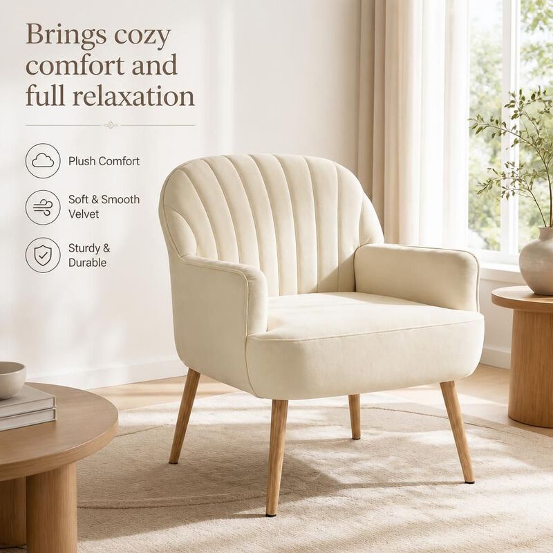 GOODSILO Velvet Upholstered Modern Accent Armchair, Comfortable Single Seating Chair for Living Room Bedroom Office Cafe and Waiting Room image number 4