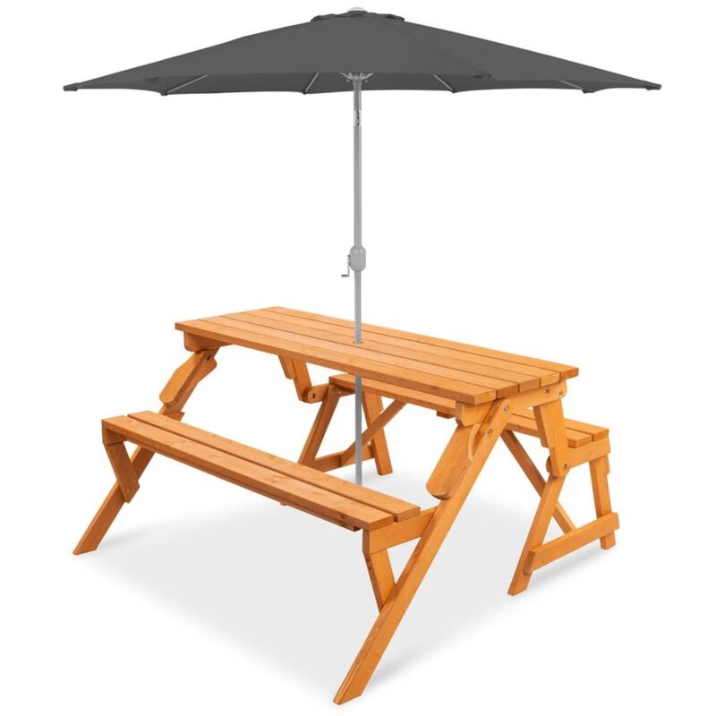Hivvago Outdoor Interchangeable 2 in 1 Multi-Use Wooden Picnic Table Garden Bench Umbrella Hole