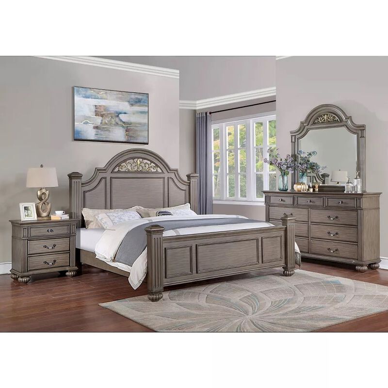 Simple Relax 4 Piece Wooden Queen Size Bedroom Set in Gray image number 4