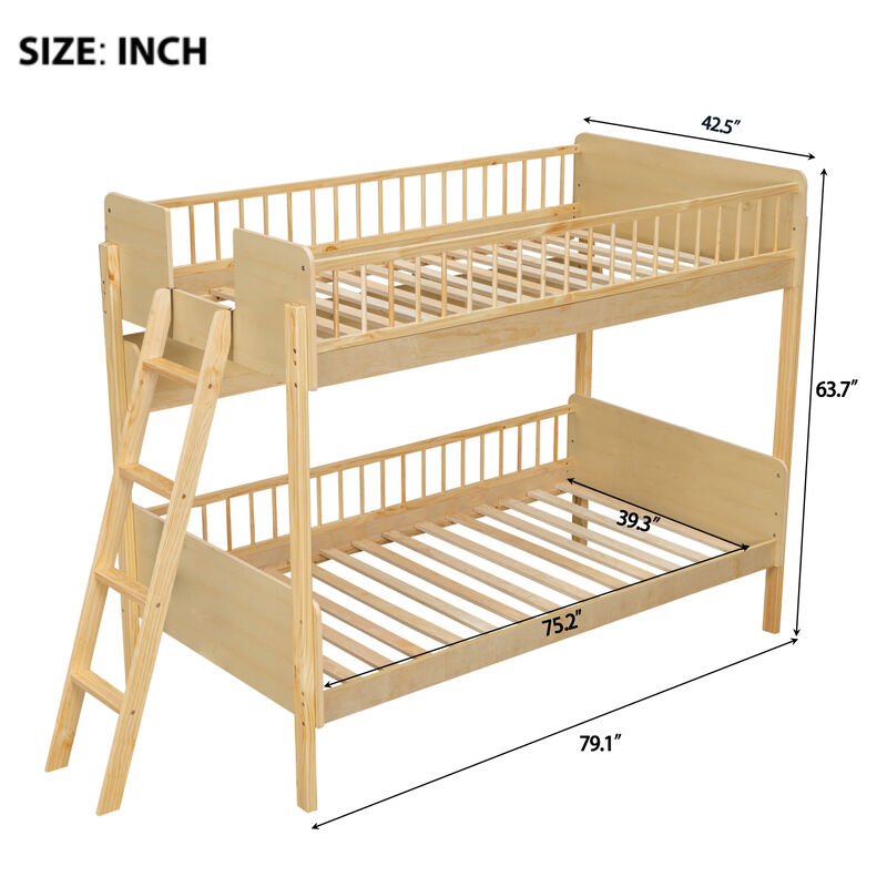 Merax Twin-Over-Twin White Wooden Bunk Bed with 3 Storage Shelves