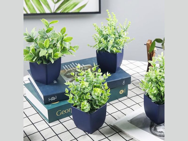 4 Pack Blue Artificial Outdoor Plants Home Decor Small Indoor image number 1