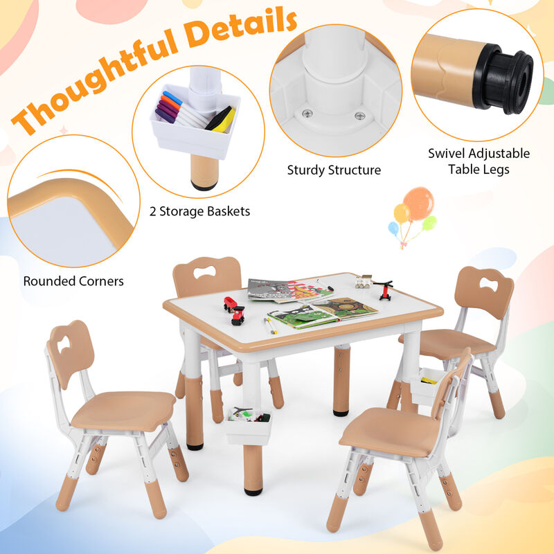 Kids Table and 4 Chairs Set with Graffiti Top and Baskets image number 2