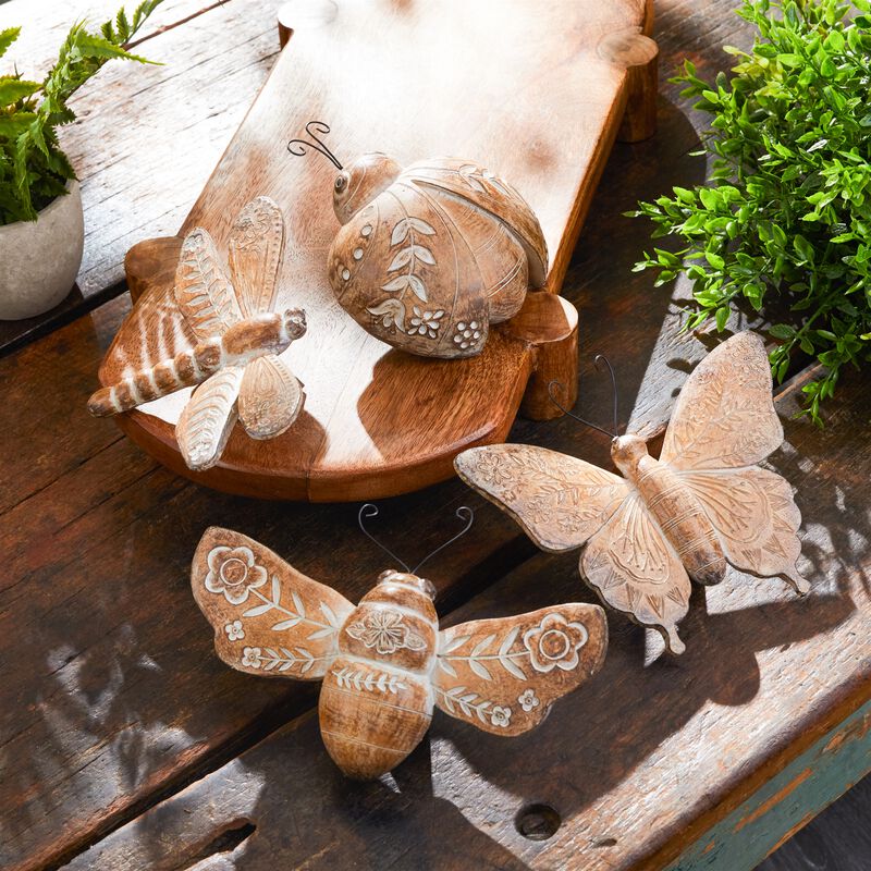 4-Piece Set of Floral Patterned Insect Shelf Sitters for Nature-Inspired Styling