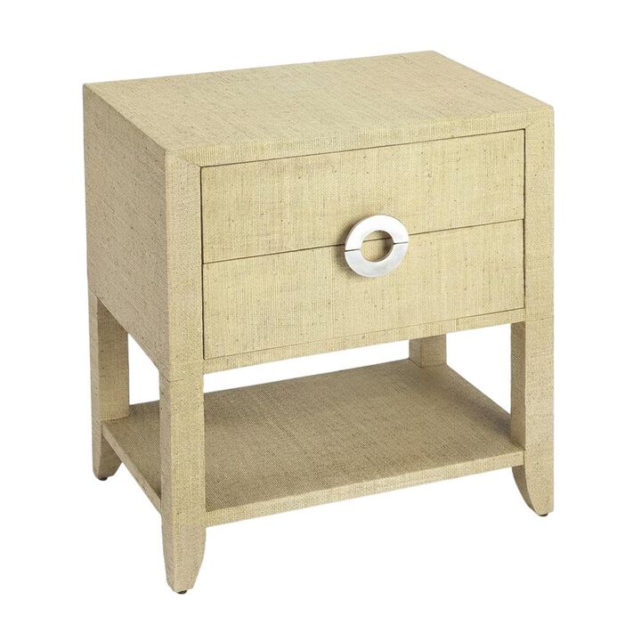 Butler Specialty Amelle Raffia 2-Drawer Nightstand, Cream, Yellow