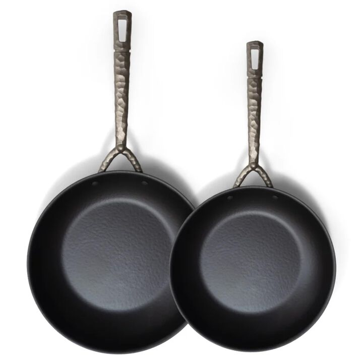 Alva Artist Naturally Nonstick Carbon Steel Frying Pan 2-Piece Set - Pre-Seasoned, Oven Safe and Made without PFAS, PFOA & PTFE - Induction and All Stovetop Compatible with Even Heat Distribution