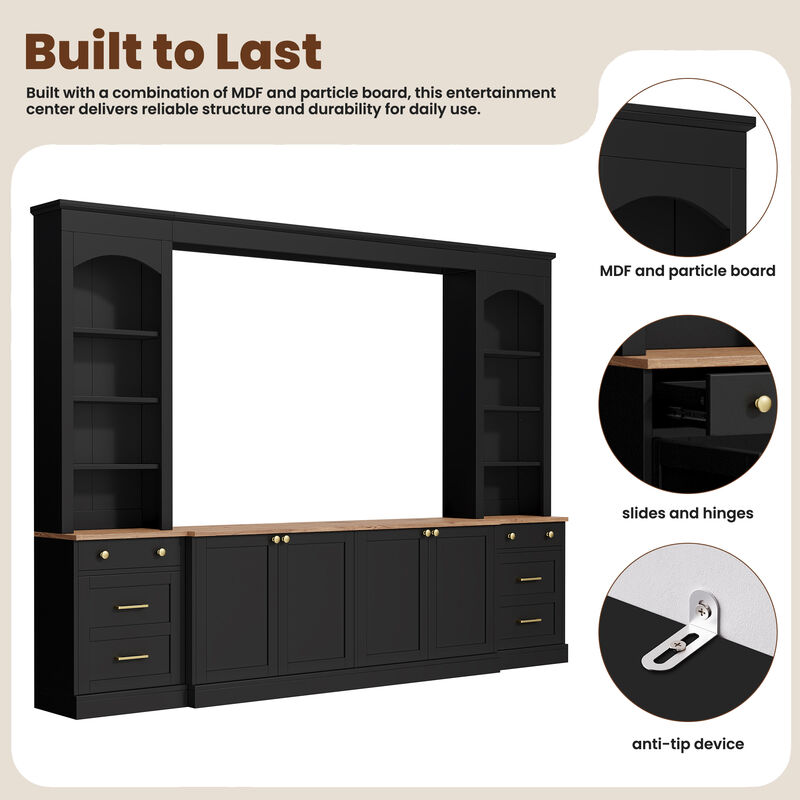 Whisen 106 Inch Farmhouse Entertainment Center with Drawers, Rustic TV Stand & Bookshelf Media Console for Living Room image number 3