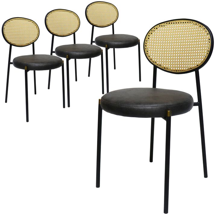LeisureMod Euston Modern Dining Chair with Wicker Back and Velvet/Leather Seat, Indoor Kitchen, Dining Room, Home, Contemporary Side Chair Seating, Set of 4