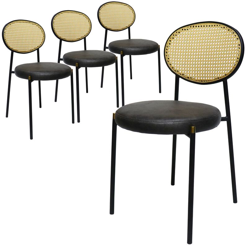LeisureMod Euston Modern Dining Chair with Wicker Back and Velvet/Leather Seat, Indoor Kitchen, Dining Room, Home, Contemporary Side Chair Seating, Set of 4
