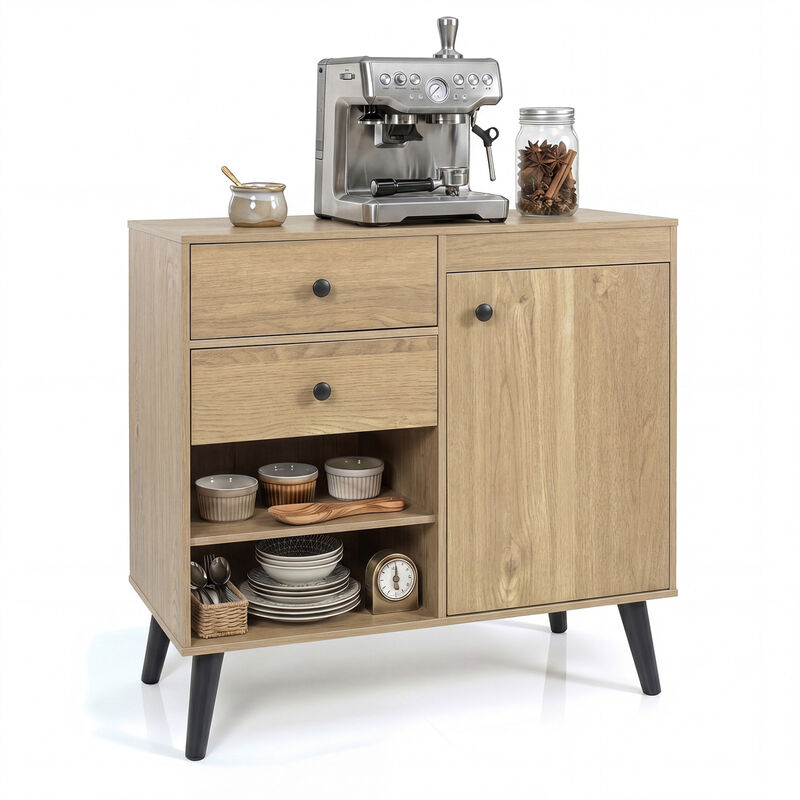Modern Sideboard Storage Cabinet with 2 Drawers and Open Shelves image number 3