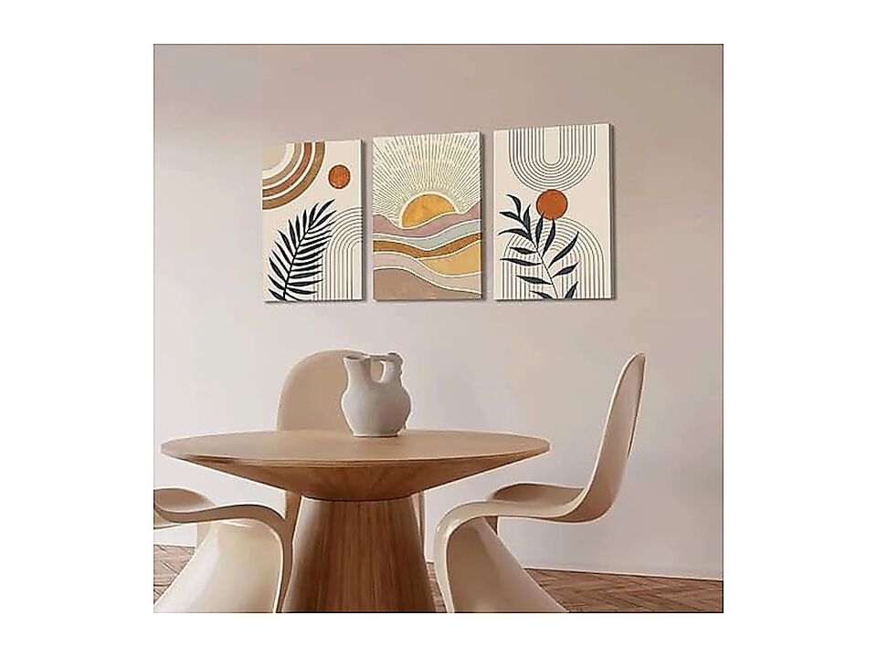 3 Pack Framed Boho Abstract Wall Art Orange Rainbow Sun Desert Minimalist Mid