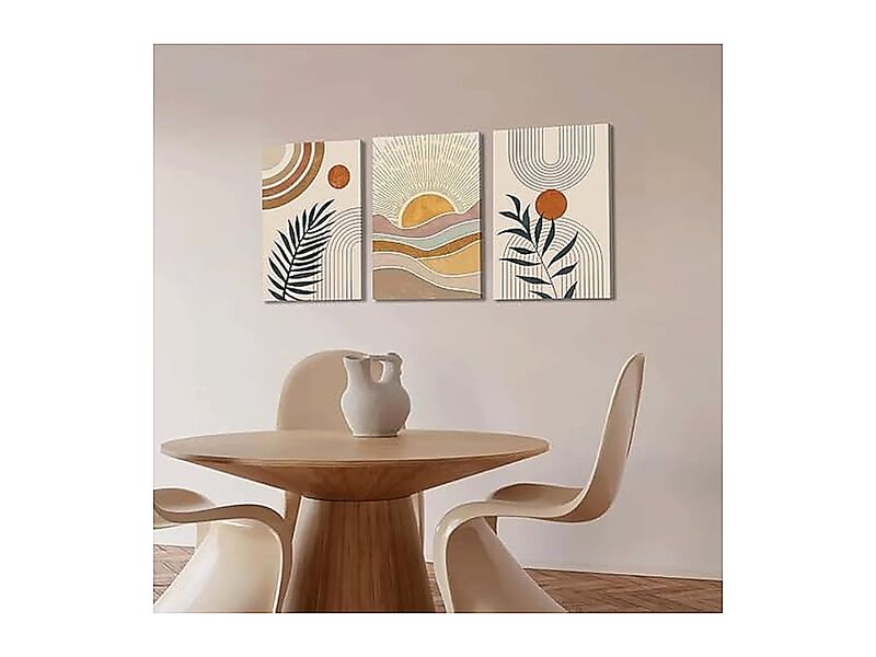 3 Pack Framed Boho Abstract Wall Art Orange Rainbow Sun Desert Minimalist Mid image number 1