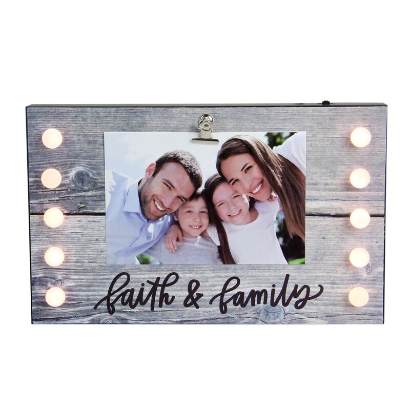 LED Lighted Faith & Family Picture Frame with Clip - 4" x 6" image number 1