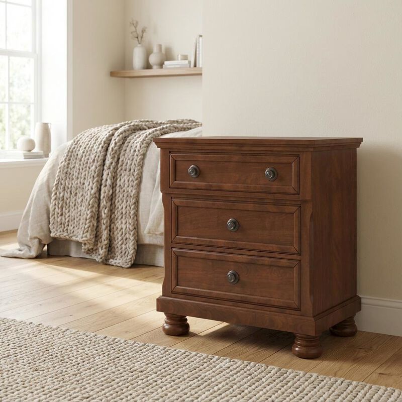 Cherry Nightstand with Storage Drawer and Smooth Finish image number 2