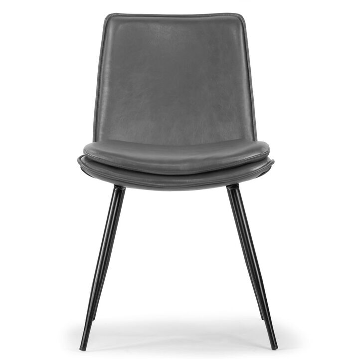 Glamour Home Set of 2 Avalon Gray Faux Leather Dining Chair with Black Metal Legs