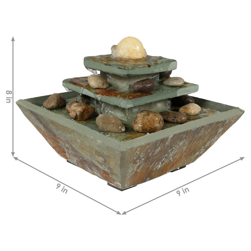 Sunnydaze Ascending Slate Indoor Water Fountain with LED Light - 8 in