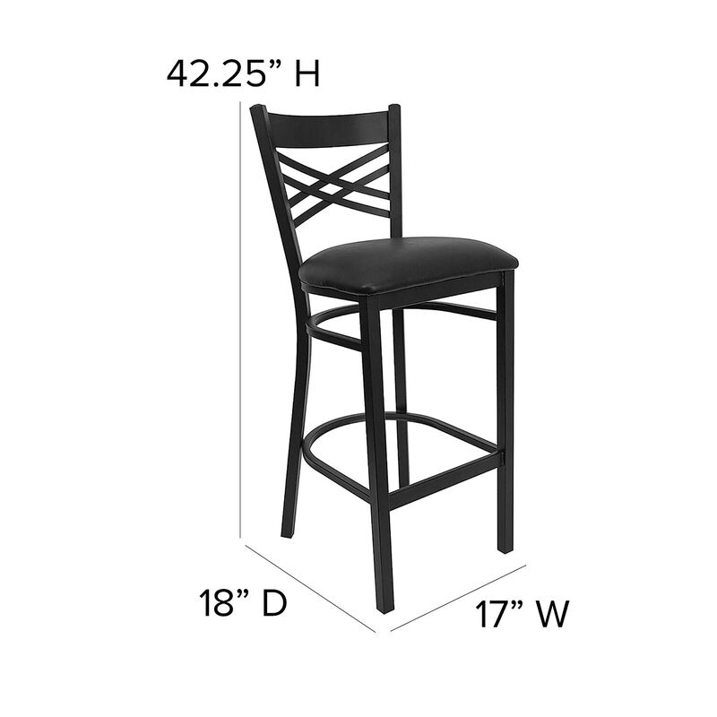 Flash Furniture HERCULES Series Black ''X'' Back Metal Restaurant Barstool - Black Vinyl Seat