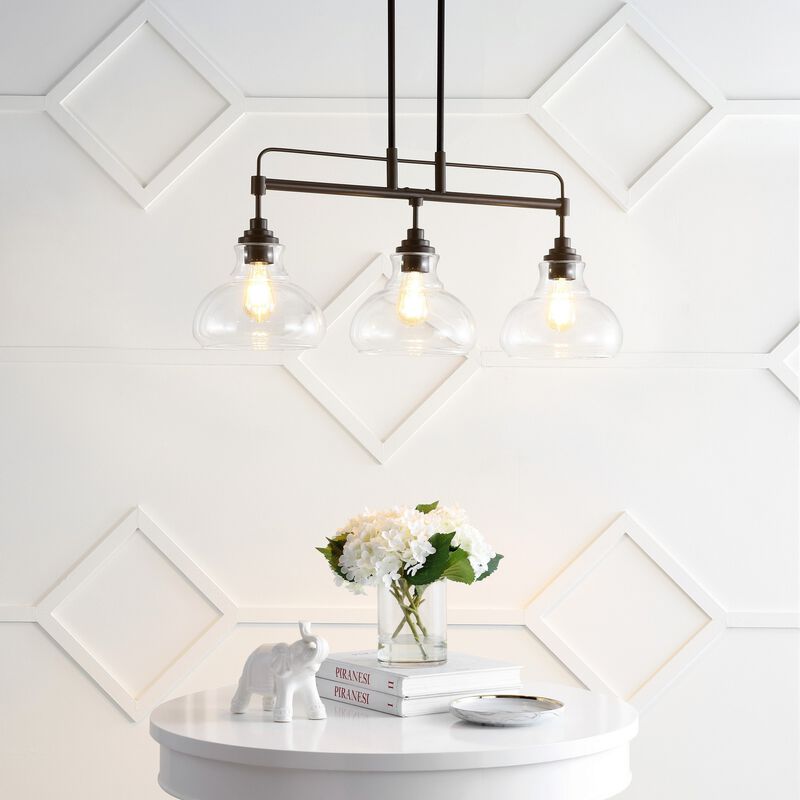 Marlowe 3-Light Farmhouse Industrial Iron/Glass Linear LED Pendant
