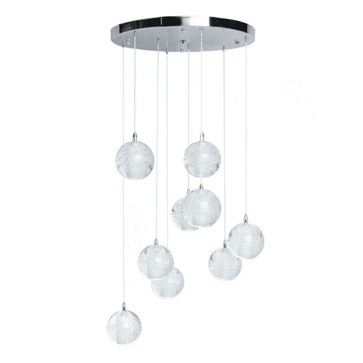 Spheres Chandelier Chrome Metal and Crystal 9 LED Lights