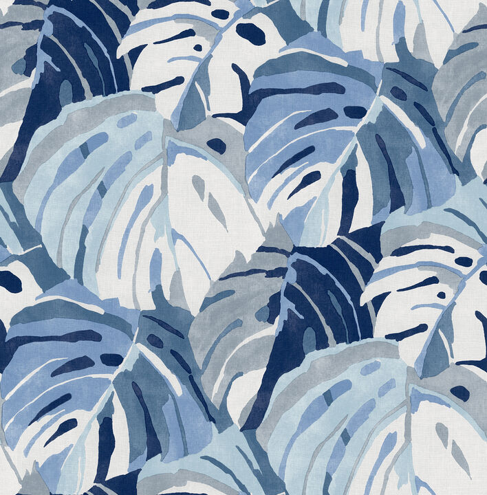 Samara Blue Monstera Leaf Wallpaper