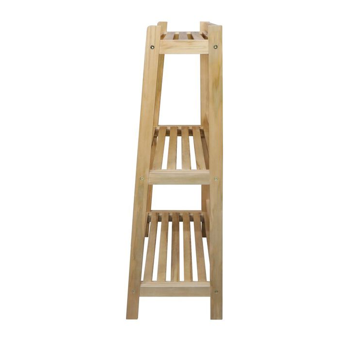 Woodhaven Slatted 3-Shelf Ladder Bookcase with Solid American Gum