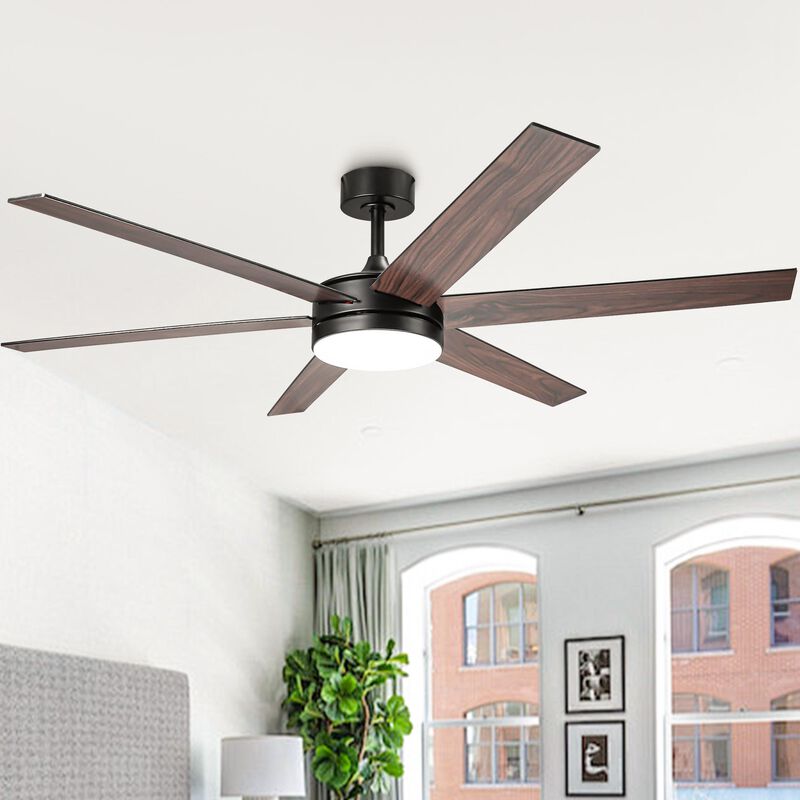 60" Modern Black 3CCT Integrated LED Smart Ceiling Fan with Light and APP