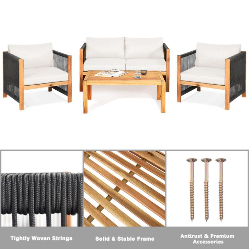 Hivvago 4 Pieces Wood Outdoor Patio Furniture Set with Cushions for Garden