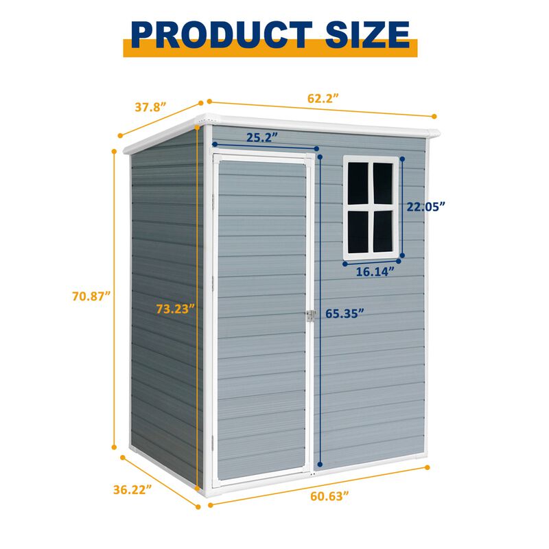 5ft x 3ft Resin Outdoor Storage Shed with Floor and Lockable Door for Backyard image number 3
