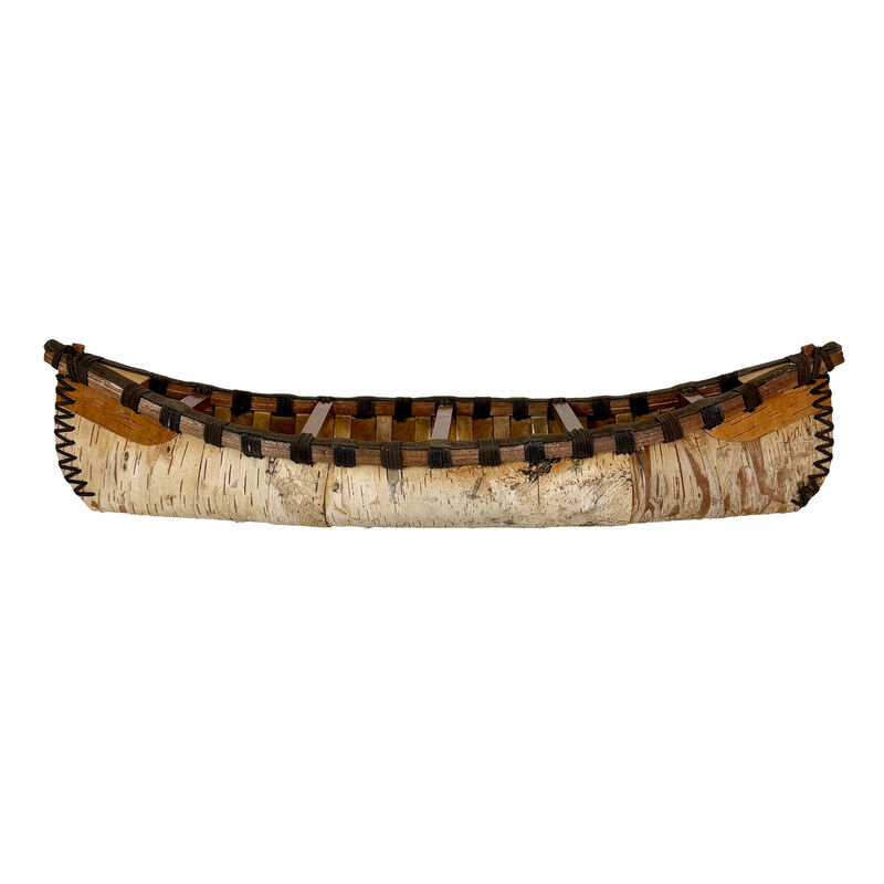 Rustic Birch Bark Wooden Canoe Statue 23.5in Freestanding Cabin Decor image number 1