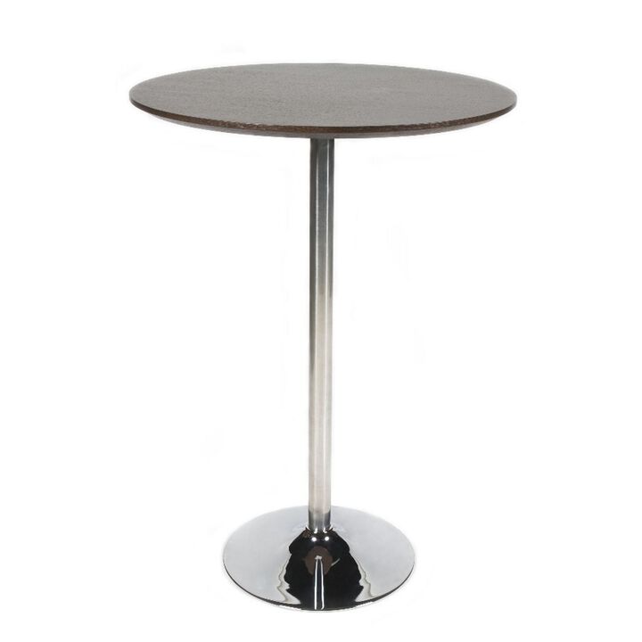 Dexo Bar Height Table, 30 Inch Espresso Brown Round Top, Chrome Steel