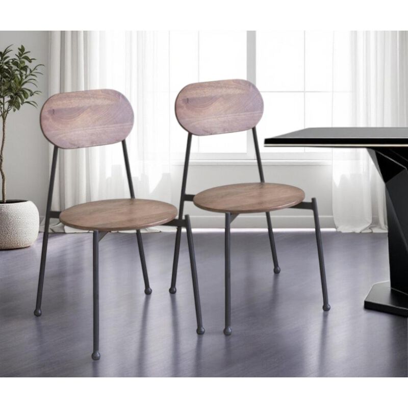 Hivvago Set of Two Brown And Black Metal and Wood King Louis Back Dining Side Chairs