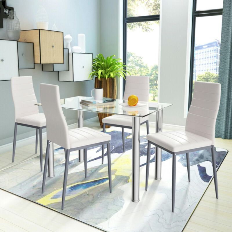5 Pieces Dining Set with 4 PVC Leather Chairs