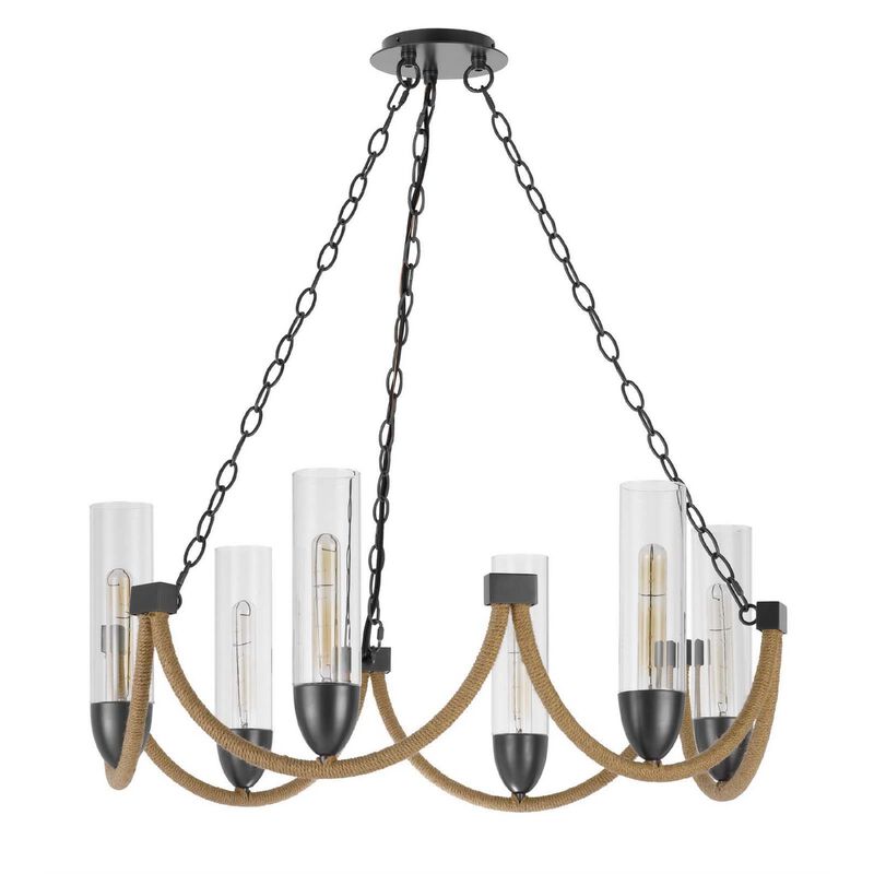 Arga 6 Light Chandelier, Glass Shade, Rope Arms, Bronze Metal 12 Inch image number 4