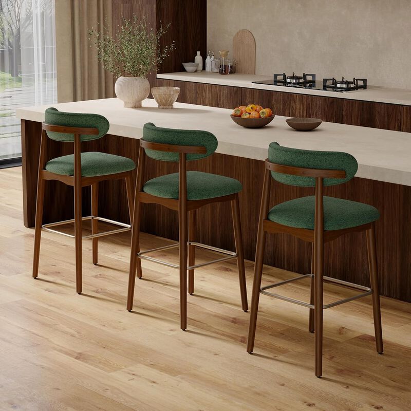 Modern Metal Counter Height Bar Stools | Steady Rubber Wood Legs & Ergonomic Backrest, Non-Swivel Kitchen Island Chairs for Dining Room, Home Bar, Outdoor image number 4