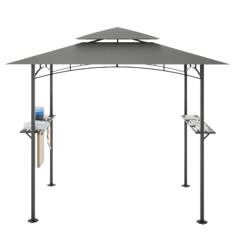 8x 5 FT Grill Gazebo Grill Canopy Double Tiered BBQ Gazebo Outdoor BBQ Canopy, Gray image number 1
