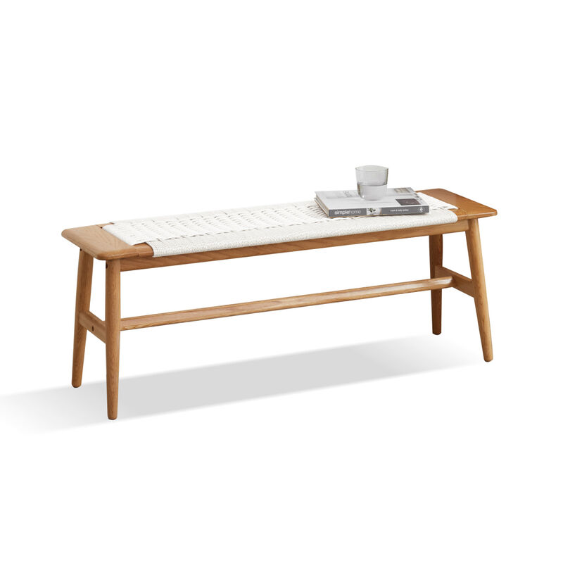 Design Natural Oak Wood Dining Bench Bed Bench For Dining Room, Bedroom, Bathroom (White)