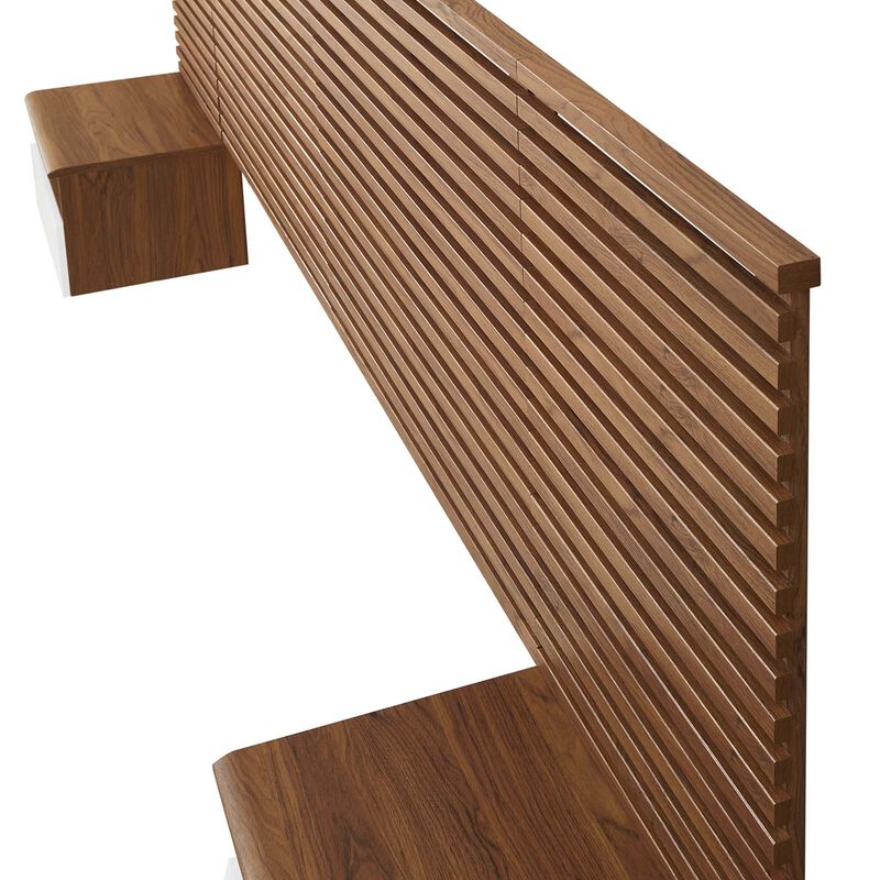 Modway - Render Wall Mount King Headboard and Modern Nightstands Walnut image number 3