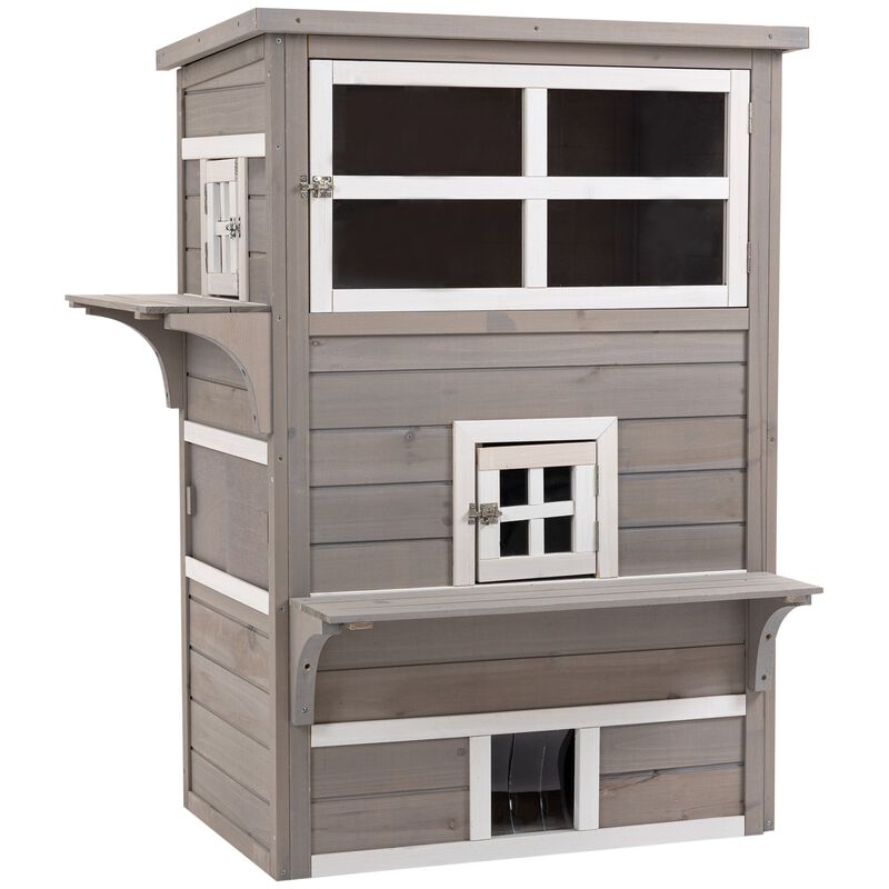 Gray Feline Shelter: 3-Tier Outdoor Cat Condo with Asphalt Roof