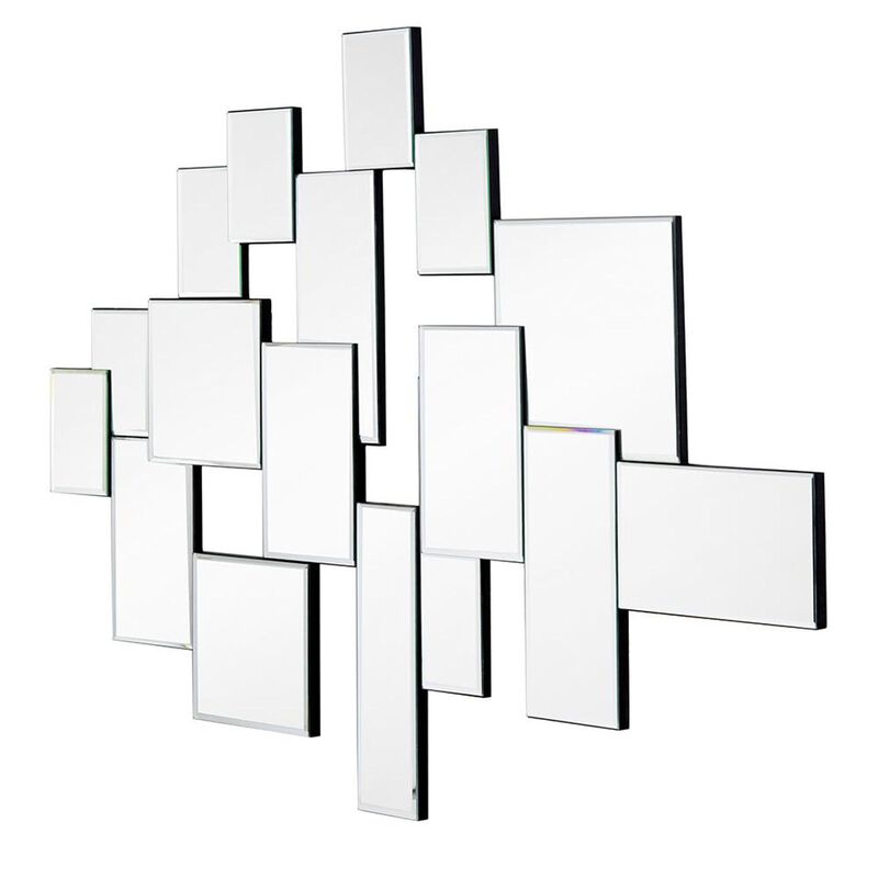HomeRoots 30" Clear Abstract Glass Contemporary Panels Unframed Accent Mirror image number 2