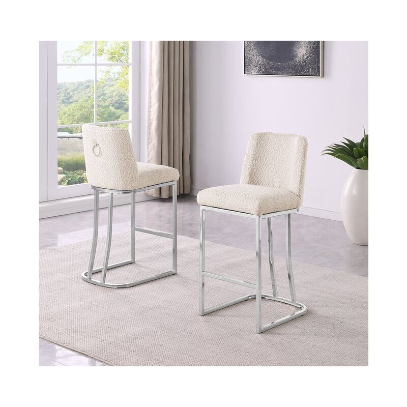 Best Quality Furniture Cream With Silver Base Counter-Height Chairs, Set Of 2