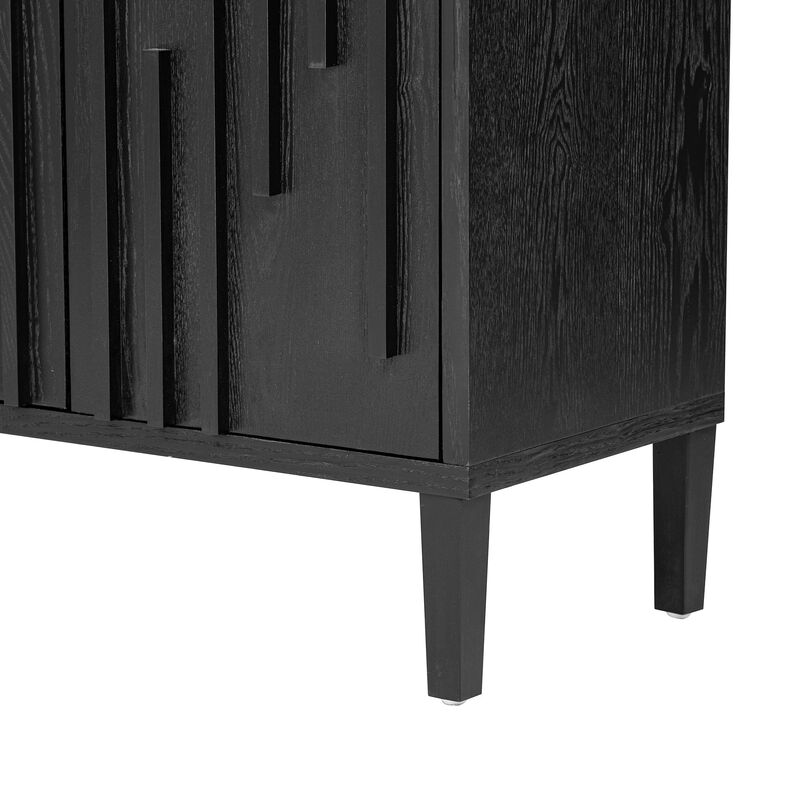 Clihome 59.8" Modern Farmhouse Linear Design Sideboard, 4-Door Ash Veneer Storage Cabinet with Hidden Handles