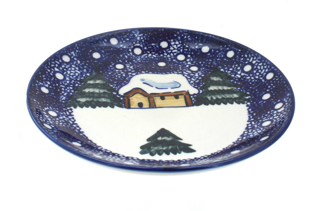 Blue Rose Polish Pottery Winter Forest Dessert Plate