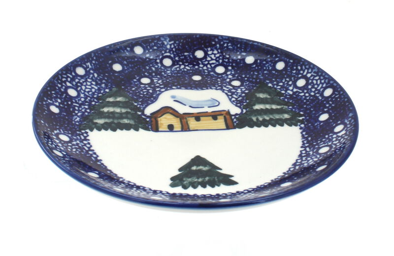 Blue Rose Polish Pottery Winter Forest Dessert Plate